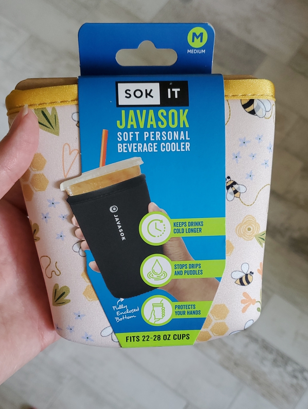 Sok It Javasok Soft Drink Sleeve Cooler - Honey Bee Medium 22-28 Ounce Cups